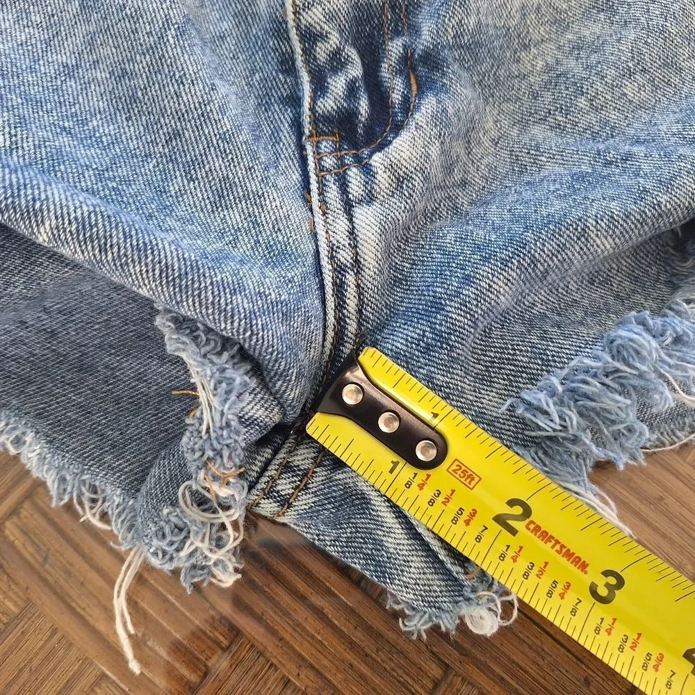 Pacsun Mom Jean Shorts Distressed Blue Denim with Frayed Hem size 23
